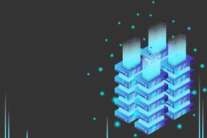 Server room isometric vector, futuristic technology of data protection and processing vector