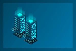 Datacenter isometric vector illustration. Abstract 3d hosting server or data center room background