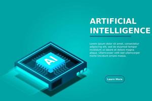 Artificial intelligence, AI web banner, isometric cloud computing concept, data mining, isometric, neural network, machine programming vector