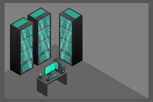 Web hosting and big data processing, server room rack vector