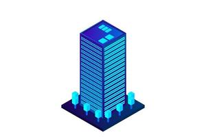 Smart city or intelligent building isometric vector concept. Modern smart city urban planning and development infrastructure buildings