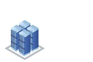 Server room isometric vector, futuristic technology of data protection and processing vector