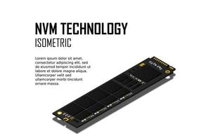 NVME Express M.2 memory realistic 3d isometric illustration, random access memory, personal computer hardware component vector