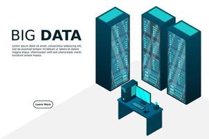 Web hosting and big data processing, server room rack vector