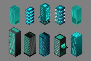 isometric set server equipment isolated background vector