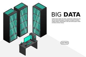 Web hosting and big data processing, server room rack vector