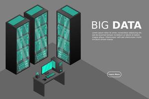 alojamiento web y procesamiento de big data, rack de sala de servidores vector