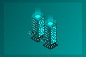 Datacenter isometric vector illustration. Abstract 3d hosting server or data center room background