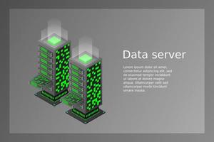 ilustración vectorial isométrica del centro de datos. Servidor de alojamiento 3d abstracto o fondo de la sala del centro de datos vector