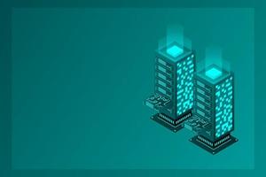 Datacenter isometric vector illustration. Abstract 3d hosting server or data center room background