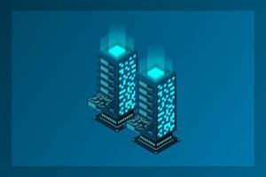 Datacenter isometric vector illustration. Abstract 3d hosting server or data center room background