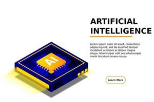 Artificial intelligence, AI web banner, isometric cloud computing concept, data mining, isometric, neural network, machine programming vector