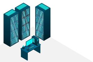 alojamiento web y procesamiento de big data, rack de sala de servidores vector