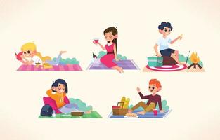 Outdoor Picnic Activity Characters vector