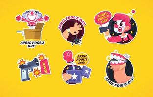 Funny April Fool's Day Sticker Set vector