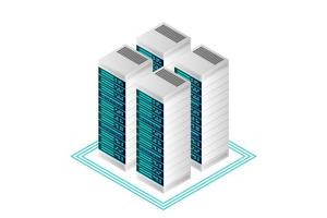 Server room isometric vector, futuristic technology of data protection and processing vector