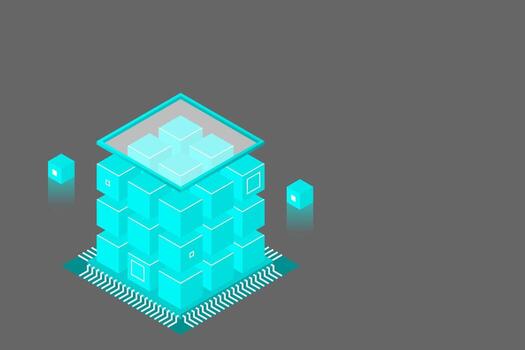 Banner de web de tecnología digital isométrica. algoritmos de aprendizaje automático de big data. análisis e información vector