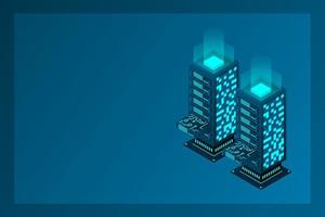 Datacenter isometric vector illustration. Abstract 3d hosting server or data center room background