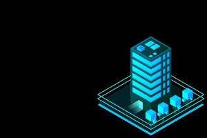 Smart city or intelligent building isometric vector concept. Modern smart city urban planning and development infrastructure buildings