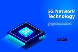 5G network processor illustration. Mobile wireless internet of next generation. Isometric futuristic micro chip. micro chip illustration vector