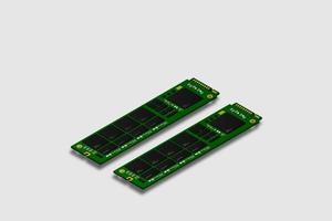 NVME Express M.2 memory realistic 3d isometric illustration, random access memory, personal computer hardware component vector