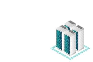 Server room isometric vector, futuristic technology of data protection and processing vector