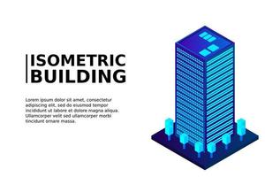 Smart city or intelligent building isometric vector concept. Modern smart city urban planning and development infrastructure buildings