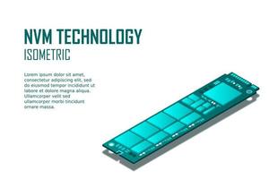 NVME Express M.2 memory realistic 3d isometric illustration, random access memory, personal computer hardware component vector