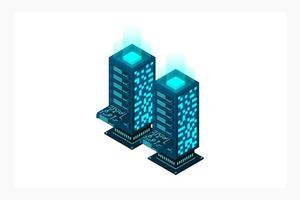 Datacenter isometric vector illustration. Abstract 3d hosting server or data center room background