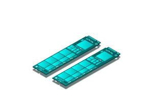 NVME Express M.2 memory realistic 3d isometric illustration, random access memory, personal computer hardware component vector