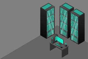 Web hosting and big data processing, server room rack vector