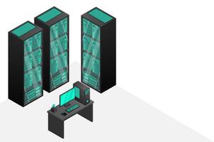 Web hosting and big data processing, server room rack vector