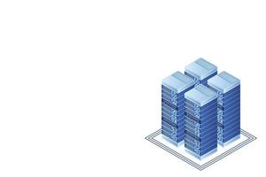 Server room isometric vector, futuristic technology of data protection and processing vector