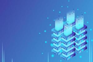 Server room isometric vector, futuristic technology of data protection and processing vector
