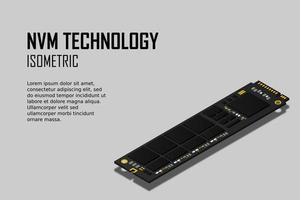 NVME Express M.2 memory realistic 3d isometric illustration, random access memory, personal computer hardware component vector