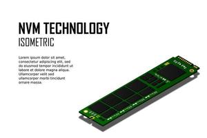 NVME Express M.2 memory realistic 3d isometric illustration, random access memory, personal computer hardware component vector