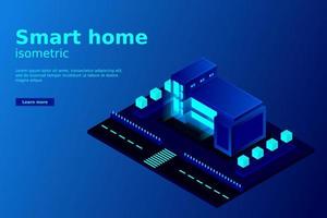 Smart city or intelligent building isometric vector concept. Modern smart city urban planning and development infrastructure buildings