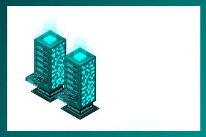 Datacenter isometric vector illustration. Abstract 3d hosting server or data center room background