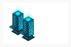 Datacenter isometric vector illustration. Abstract 3d hosting server or data center room background