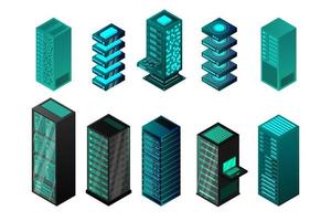 isometric set server equipment isolated background vector