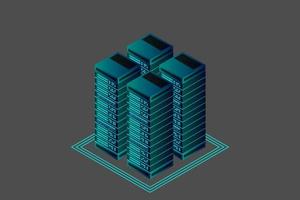 Server room isometric vector, futuristic technology of data protection and processing vector