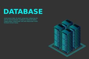 Server room isometric vector, futuristic technology of data protection and processing vector