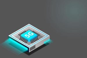 Ilustración del procesador de red 5g. Internet inalámbrico móvil de próxima generación. micro chip futurista isométrico. ilustración de micro chip vector