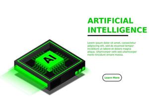 Artificial intelligence, AI web banner, isometric cloud computing concept, data mining, isometric, neural network, machine programming vector