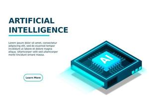 Artificial intelligence, AI web banner, isometric cloud computing concept, data mining, isometric, neural network, machine programming vector