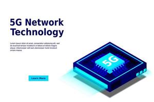 5G network processor illustration. Mobile wireless internet of next generation. Isometric futuristic micro chip. micro chip illustration vector