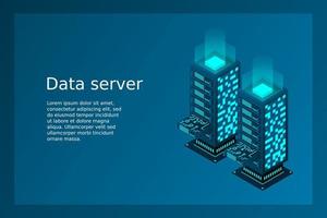 Datacenter isometric vector illustration. Abstract 3d hosting server or data center room background