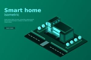 ciudad inteligente o concepto de vector isométrico de edificio inteligente. Edificios de infraestructura de desarrollo y planificación urbana de ciudad inteligente moderna