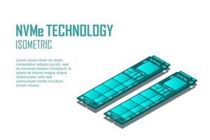 NVME Express M.2 memory realistic 3d isometric illustration, random access memory, personal computer hardware component vector