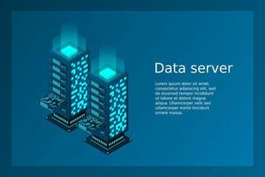 Datacenter isometric vector illustration. Abstract 3d hosting server or data center room background